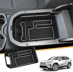 [LFOTPP] 新型 RAV4 5代目 2019 2020 2021 2022 専用 センター コンソール ボックストレイ XA50系 すべり止め ラバーマット付き 車種専用設計 右ハンドル パーツ (ホワイト)