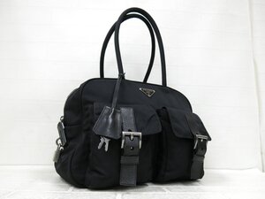 ◆超美品◆PRADA プラダ◆三角ロゴプレート◆ナイロン カーフ レザー 本革◆トート バッグ◆ブラック SV金具◆イタリア製◆肩掛け◆A9425