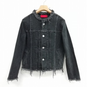 ビームス BEAMS 美品 ビームス BEAMS 別注 カットオフ ノーカラー デニム ジャケット ジージャン 1 ブラック レディース