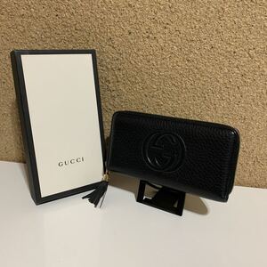 美品　 GUCCI グッチ　GGロゴ　ソーホー　ブラックレザー　 ラウンドファスナー　ジッピーウォレット　長財布　箱付き