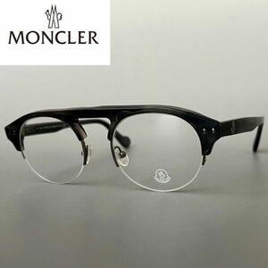 【1円スタート】 モンクレール メガネ メンズ レディース MONCLER アジアンフィット グレー セミリム 眼鏡 度付き 日本人 灰 おしゃれ