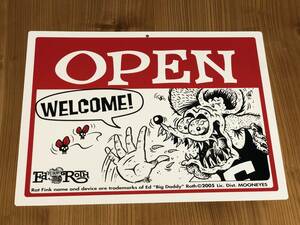 25.7×34.5cm Rat Fink メッセージ ボード OPEN & CLOSED 横型 サイン プレート mooneyes ムーンアイズ 玄関 ガレージ 看板 ラットフィンク