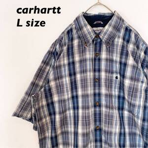 カーハート　半袖シャツ　ボタンダウン　総柄　チェック　ワンポイントロゴ　男女兼用　ユニセックス　carhartt BDシャツ　Lサイズ