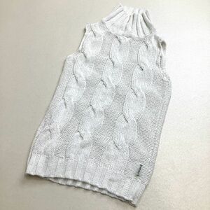 【爽やかな高級リネン100％】ARMANI jeans アルマーニジーンズ ローゲージ ケーブルニット ノースリーブ レディース 38 M ホワイト