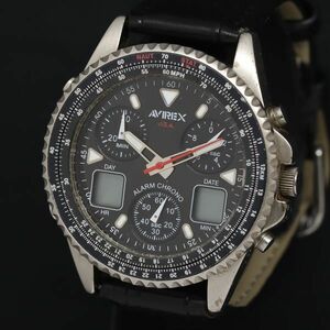 1円 QZ AVIREX AVX-007 黒文字盤 クロノ デジアナ デイデイト メンズ腕時計 KRK 2011000 5BJY