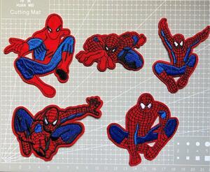 送料無料 お買い得5枚組 スパイダーマン アイロンワッペン 刺繍 ワッペン アップリケ アイロン接着