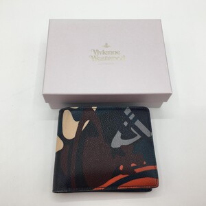 ◎◎ Vivienne Westwood ヴィヴィアン・ウエストウッド 2つ折り財布 ネイビーカモフラージュ マルチカラー やや傷や汚れあり