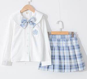 制服 2点セット セーラー服 女の子 子供服 半袖シャツ プリーツスカート 卒業式 チェック柄 キッズ JK制服 Aライン リボン付～