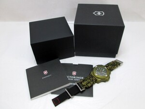 1000円スタート 腕時計 VICTORINOX ヴィクトリノックス イノックス 241727 200M クォーツ QZ カーキ文字盤 SWISS ARMY 箱付 WHO H①737