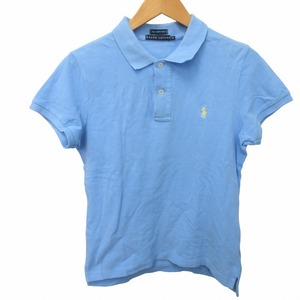 ラルフローレン RALPH LAUREN THESKINNYPOLO ポロシャツ カットソー ロゴ刺? 鹿の子 半袖 水色 青系 5F 約M-Lサイズ 0418 IBO50 レディー