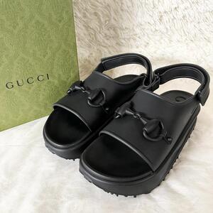 ８★GUCCI グッチ ホースビット プラット フォームサンダル ラバー ブラック 黒★27cm相当