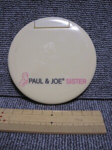 Paul&Joe sister 携帯用ミラー 手鏡 ポール＆ジョー シスター クリーム色 ピンクcat猫イラスト画/3点以上落札で送料無料！出品リストで検索