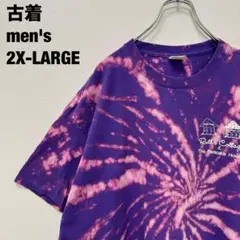 古着 ポートアンドカンパニー Tシャツ タイダイ ブリーチ パープル 紫 2XL