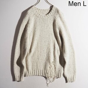 M7154P　▼Maison Margiela メゾンマルジェラ 10▼　20AW ネップウール デストロイ ニット ホワイト L / ダメージ加工 秋冬 rb mks