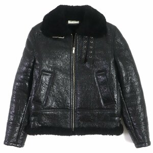 極美品▼SAINT LAURENT サンローラン 630132 ZIP ライダース ムートンジャケット ブラック シルバー金具 44 イタリア製 正規品 メンズ