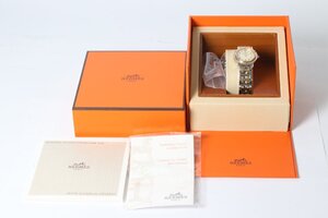 ★HERMES エルメス クリッパー CL4.220 クリーム文字盤 コンビ クオーツ デイト レディース 腕時計 ケース付き 5219-TE