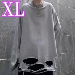 XL メンズ ホワイト 白 ダメージ ロンT Tシャツ モード 韓国 ハロウィン
