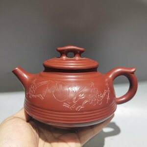 ◆古寳堂◆明代 紫砂壺 喜上眉梢壺 譚泉海 紅泥 茶具 茶道品 極細工 古置物 古擺件 中国古美術 時代物 古董品