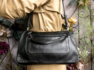 ●超美品●PRADA プラダ●ロゴ型押し●フラップ●ラム レザー 本革●ショルダー バッグ●黒●シルバー金具●イタリア製●肩掛け●Js53285