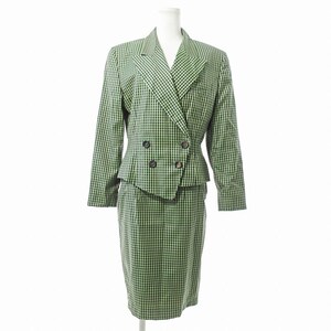 ジルサンダープラス JIL SANDER＋ 美品 セットアップ スカート ダブル スーツ チェック柄 ウール シルク混 36 緑 グリーン系