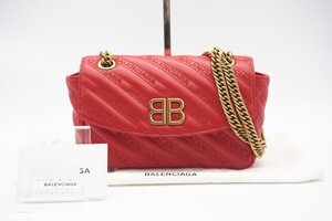 ☆安心の３大保証☆ Bランク ≪BALENCIAGA バレンシアガ/ショルダーバッグ≫ 501681 BBラウンド レザー チェーンショルダー レッド 送料込