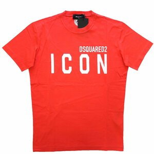 2023◆最新◆ディースクエアード2◆装いに華やぎを与える 旬色 差しオレンジ ICON ロゴ 半袖 Tシャツ L◆DSQUARED2 デカロゴ COOL FIT