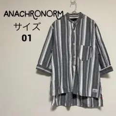 【アナクロノーム】ボタンシャツ バトンカラー ストライプ 綿100% 分袖分袖