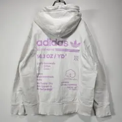 adidas　ビッグロゴ　フーディ　パーカー　M　バックプリント　ホワイト　古着