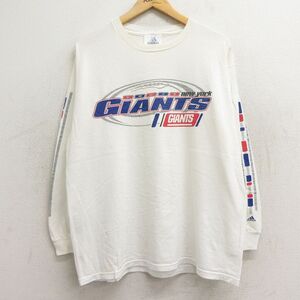 XL/古着 長袖 ビンテージ Tシャツ メンズ 00s NFL ニューヨークジャイアンツ クルーネック 白 ホワイト アメフト スーパーボ