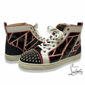 正規品 Christian Louboutin LOU SPIKES ORLATO FLAT TISSU クリスチャン ルブタン スパイク パテントレザー ハイカットスニーカー 40 1/2