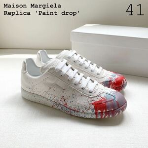 新品 メゾンマルジェラ Maison Margiela レプリカ Replica ペイントドロップ スニーカー 41 定8.58万 白 ホワイト ペンキ 26㎝ 送料無料