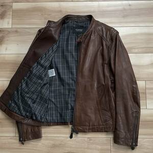 【美品】BURBERRY BLACK LABEL バーバリー ブラックレーベル 羊革 ラムレザー シングル ライダース ジャケット S 裏地ノバチェック