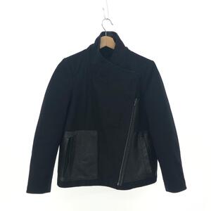 ◆HELMUT LANG ヘルムートラング レザージャケット サイズ:P◆ ブラック ラムレザー 内ラビットファー レディース ジップ ハイネック