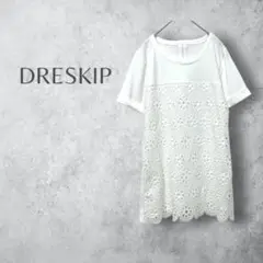 DRESKIP ドレスキップ　【L】　半袖カットソー　花柄レース　白　ホワイト