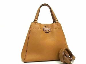 1円 ■極美品■ TORY BURCH トリーバーチ マックグロー レザー 2WAY クロスボディ ハンドバッグ ショルダーバッグ ブラウン系 FD0291