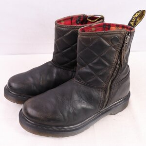 ドクターマーチン UK5/23.5cm-24.0cm/DEBBIE 黒 ブラック チェック柄 デザインブーツ レディース dr.martens 中古 dh4151