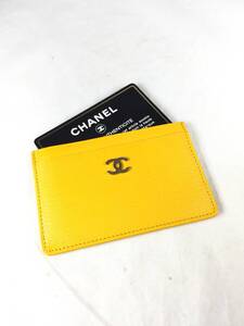 【中古品】CHANEL シャネル A11837 ココマーク レザー カードケース イエロー×ゴールド金具 ※ギャラカード付き ※シールあり 名刺入れ