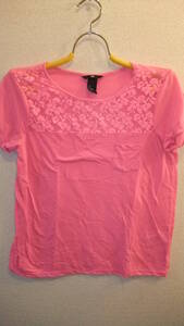 ★H&M★エイチアンドエムレディーストップス　ピンク　半袖 Ladies Pink Tops Size S サイズS シミあり　USED IN JAPAN