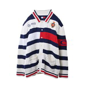 美品 TOMMY HILFIGER × MERCEDES F1 × CR カラーブロック ラガー カーディガン L マルチ トミーヒルフィガー KL4BQAS247