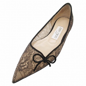 ジミーチュウ JIMMY CHOO ラッセルレース フラットパンプス ポインテッドトゥ リボン シューズ 靴 35/22.0 黒/☆K51/レディース/♪3