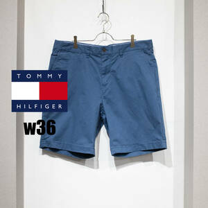 W36 / TOMMY HILFIGER トミー・ヒルフィガー ストレッチ ノータック ハーフパンツ ショートパンツ アメカジ アイビー ネイビー 紺 古着