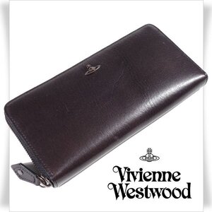 未使用1円～★定価2.6万 Vivienne Westwood ヴィヴィアンウエストウッド 牛革レザー コッパー ラウンドファスナー長財布 黒 ◆4360◆