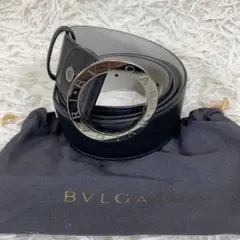 【美品】BVLGARI ブルガリ ベルト サークルロゴ 32743 ブラック 黒