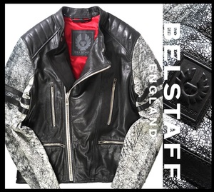 新品24万【BELSTAFF ベルスタッフ】バイカーの憧れブランド/伊製/ENNIS/レザーモーターサイクルバイカラーライダースジャケット48/M-L相当/