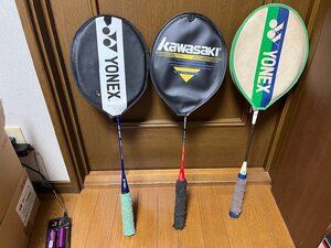 バドミントン ラケット 年代物のジャンク yonex ヨネックス GR-600 ,three eight スリーエイト , カワサキ kawasaki tk300 (憲)