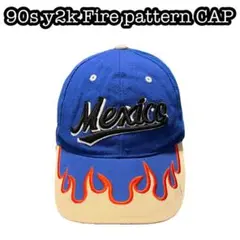 90s y2k OLD vintage FIRE pattern CAP ブルー