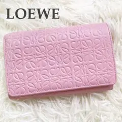 【極美品】LOEWE リピート　アナグラム　ピンク　L字ファスナー　折り財布