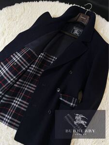 y37 超美品【1枚袖!!最高峰ラムウール】定価15万●BURBERRY LONDON●ダブルチェスターコート バーバリーコート メンズ　ノバチェック　M