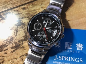 AK1005 美品レベル レア ヴィンテージ J.SPRINGS クロノグラフ デイト BFD036 SEIKO セイコーインスツル ブラック クオーツ メンズ 腕時計