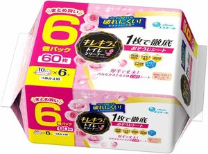 エリエール キレキラ! トイレクリーナー つめかえ用 60枚(10枚×6パック) ハッピーローズ 1枚で徹底 おそうじシート【まと